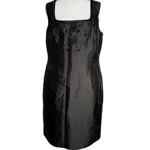 Talbots Black Silk Blend Dress Petite 16 Beaded Embroidered Sleeveless Wedding